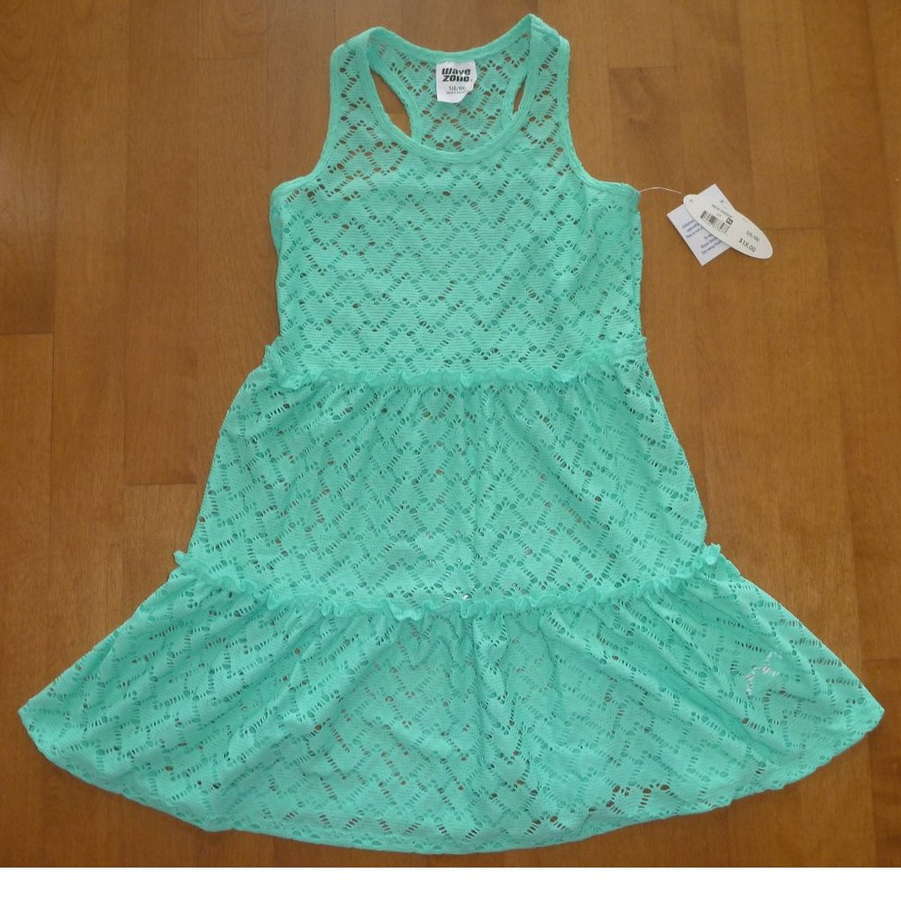 Girls Wave Zone Mint Tiered SWIM COVERUP Dress Size S 6/6X Med 7/8 NEW